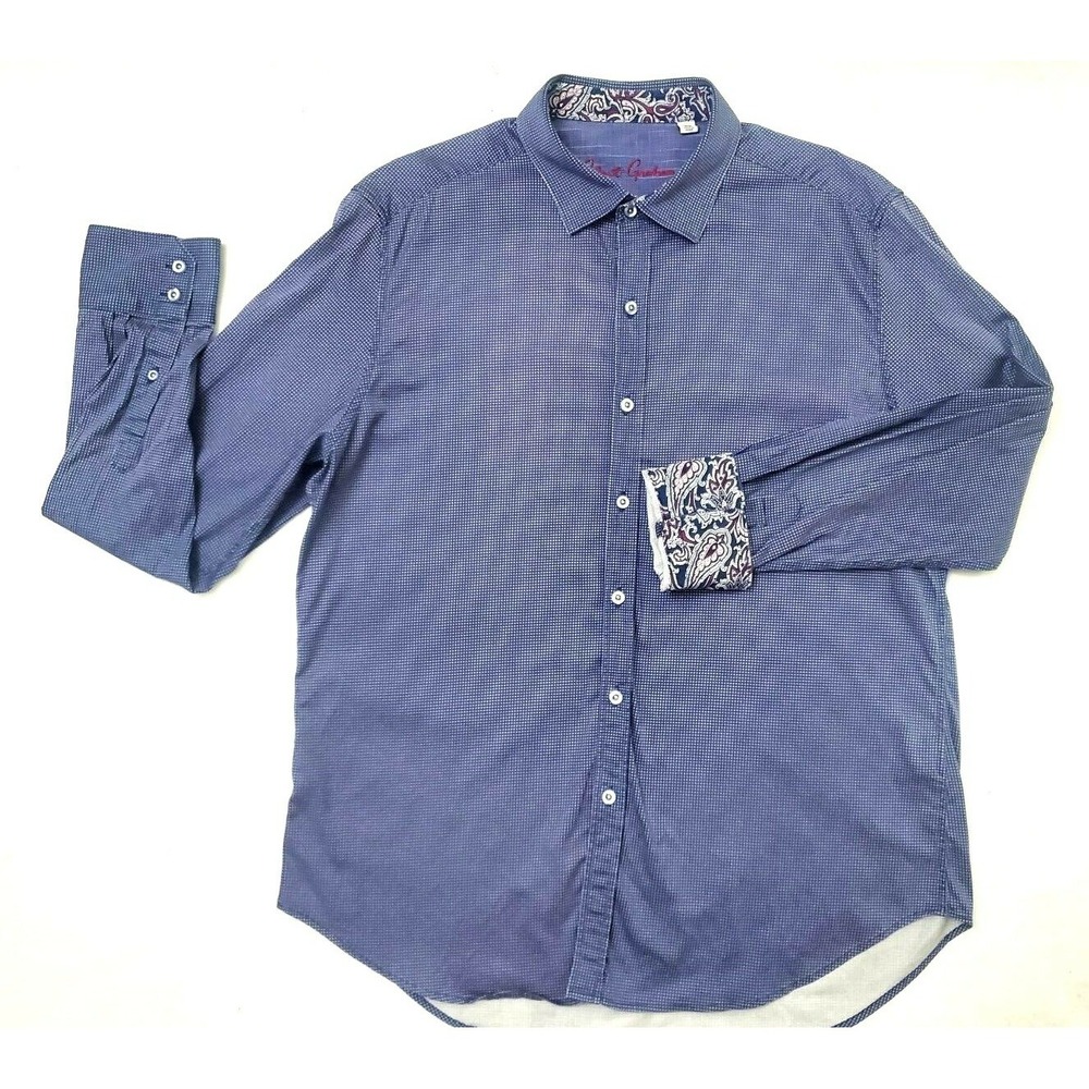 Robert Graham Shirt Men's XL Purple Polka Dot Paisley Flip Cuffs